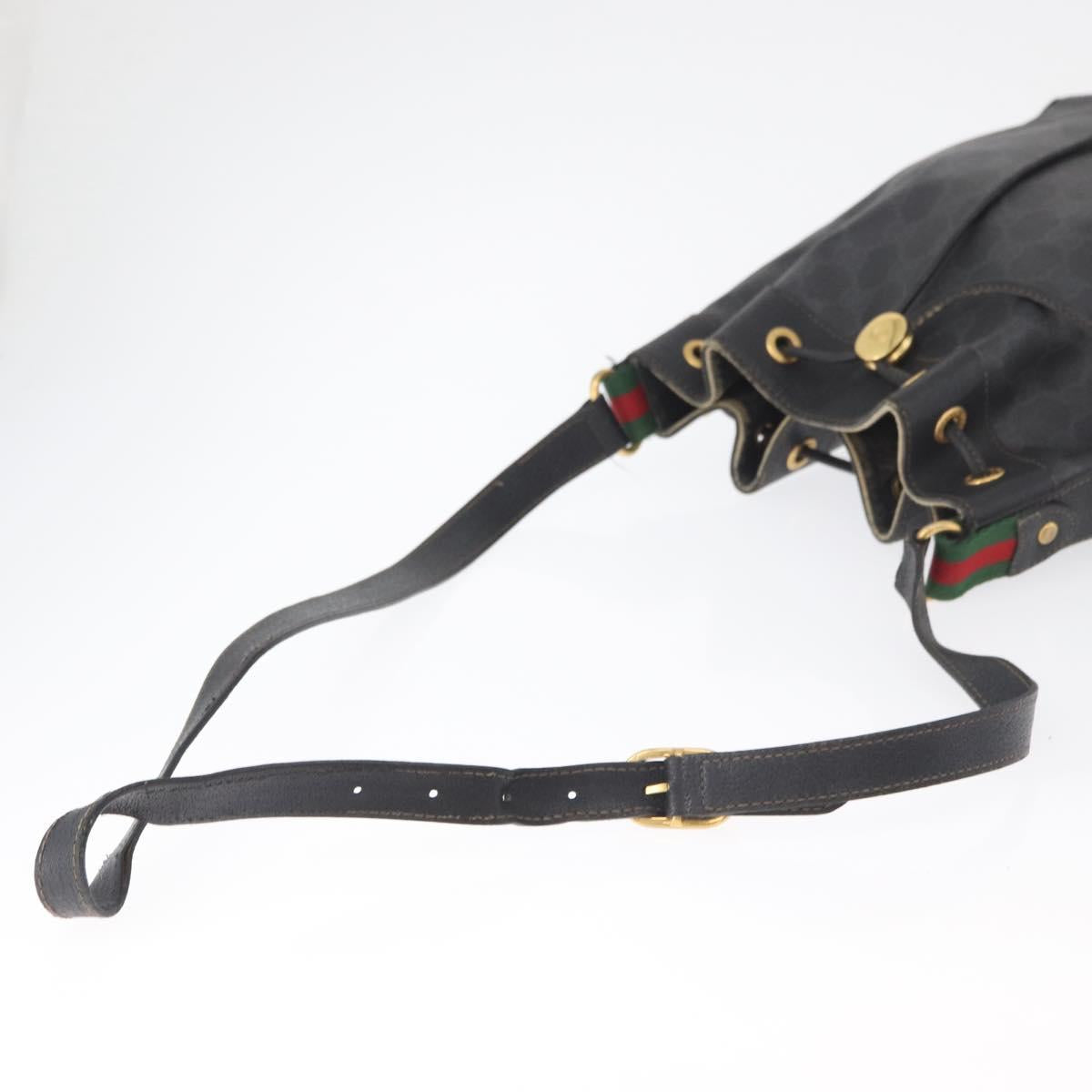 GUCCI GG Supreme Drawstring Web Sherry Line Bag PVC Black 41 02 034 Auth 180217