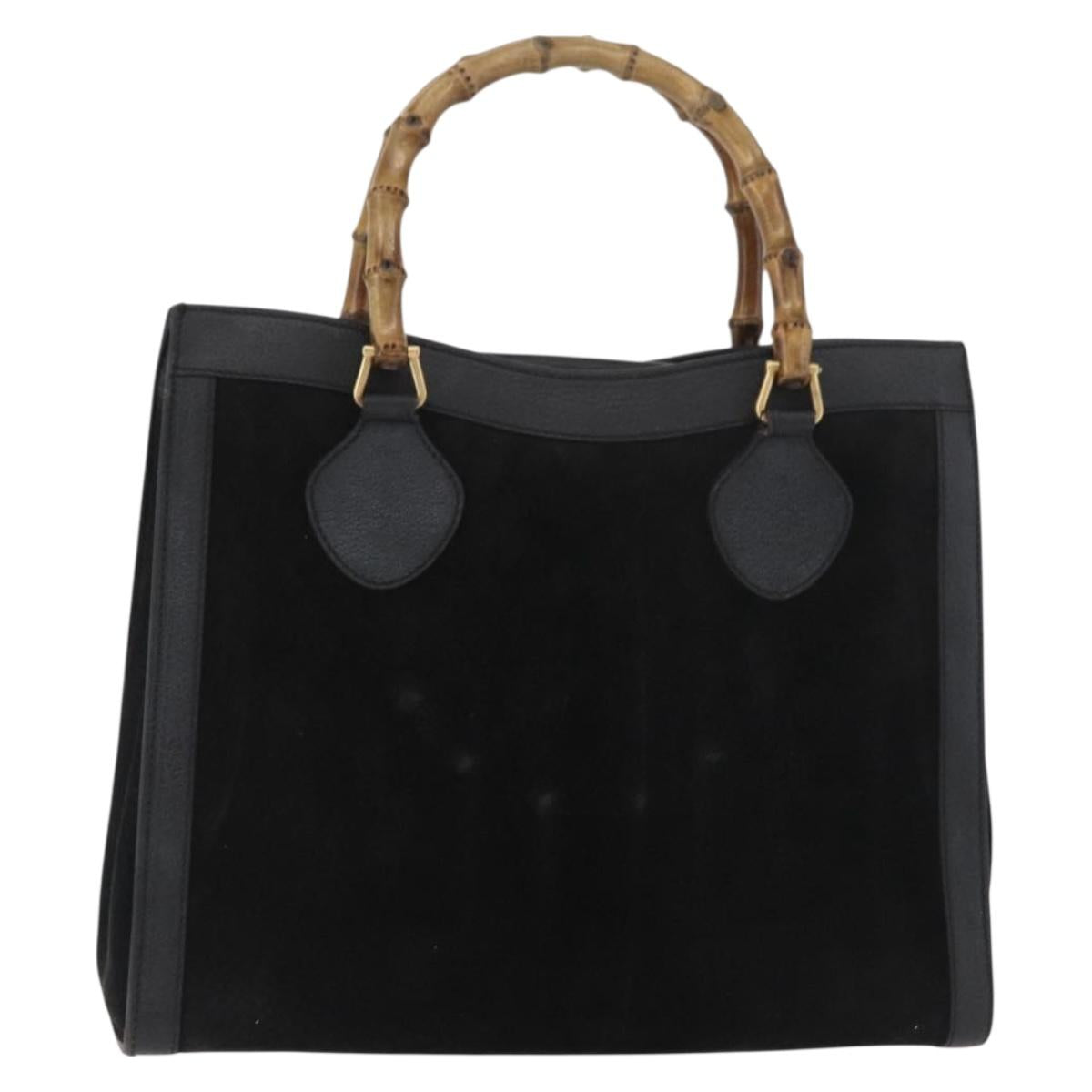 GUCCI Bamboo Tote Bag Suede Black Gold 002 2865 0260 Auth 180218