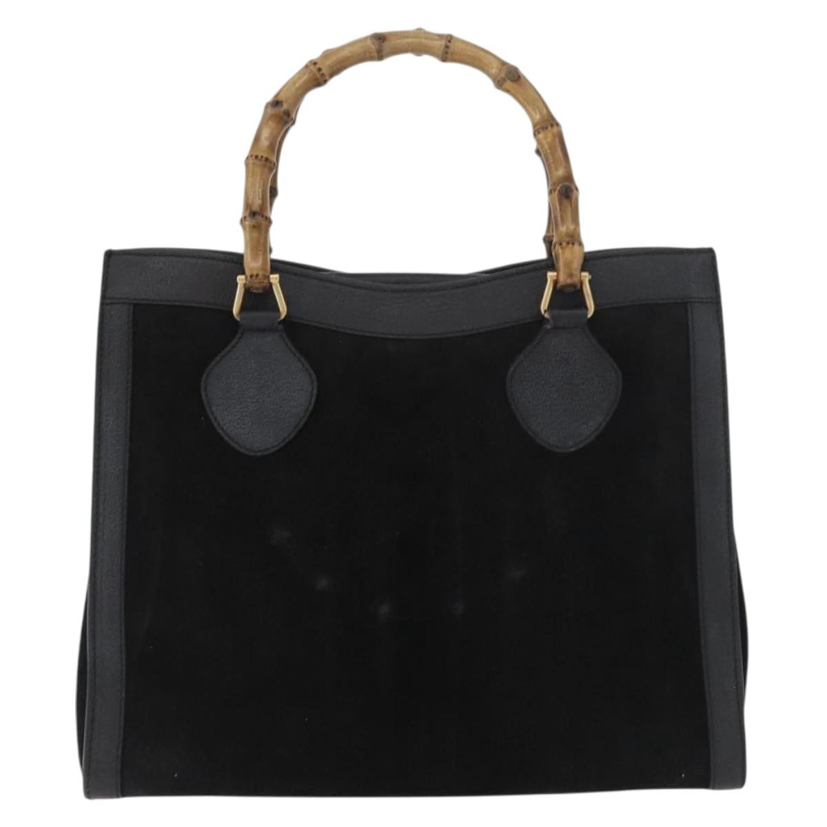 GUCCI Bamboo Tote Bag Suede Black Gold 002 2865 0260 Auth 180218
