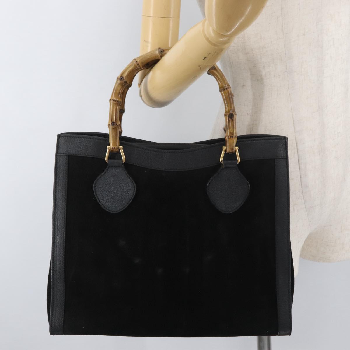 GUCCI Bamboo Tote Bag Suede Black Gold 002 2865 0260 Auth 180218