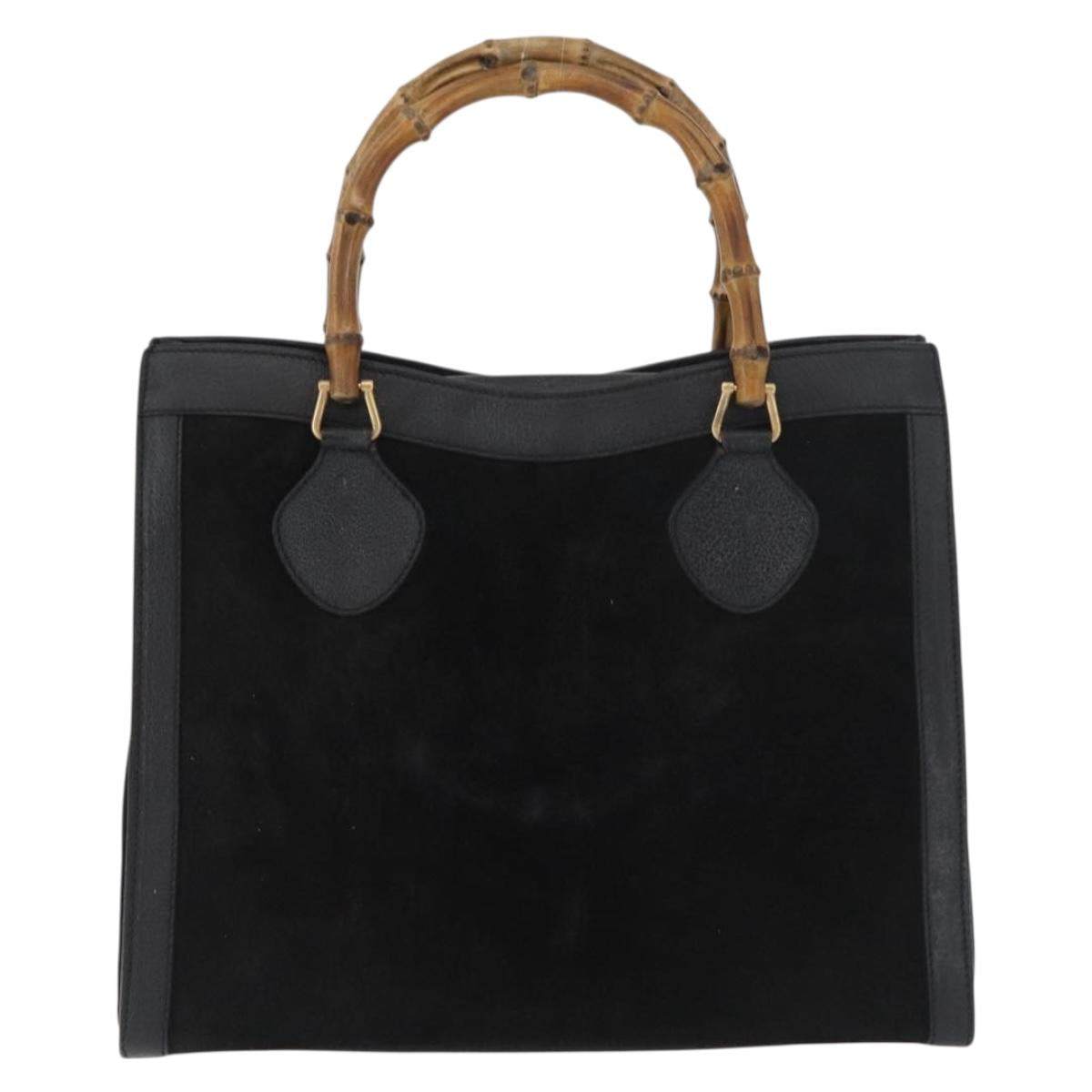GUCCI Bamboo Tote Bag Suede Black Gold 002 2865 0260 Auth 180218