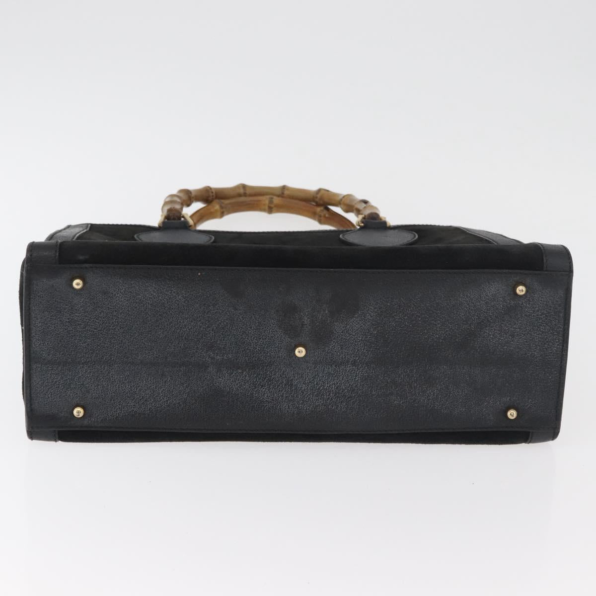 GUCCI Bamboo Tote Bag Suede Black Gold 002 2865 0260 Auth 180218