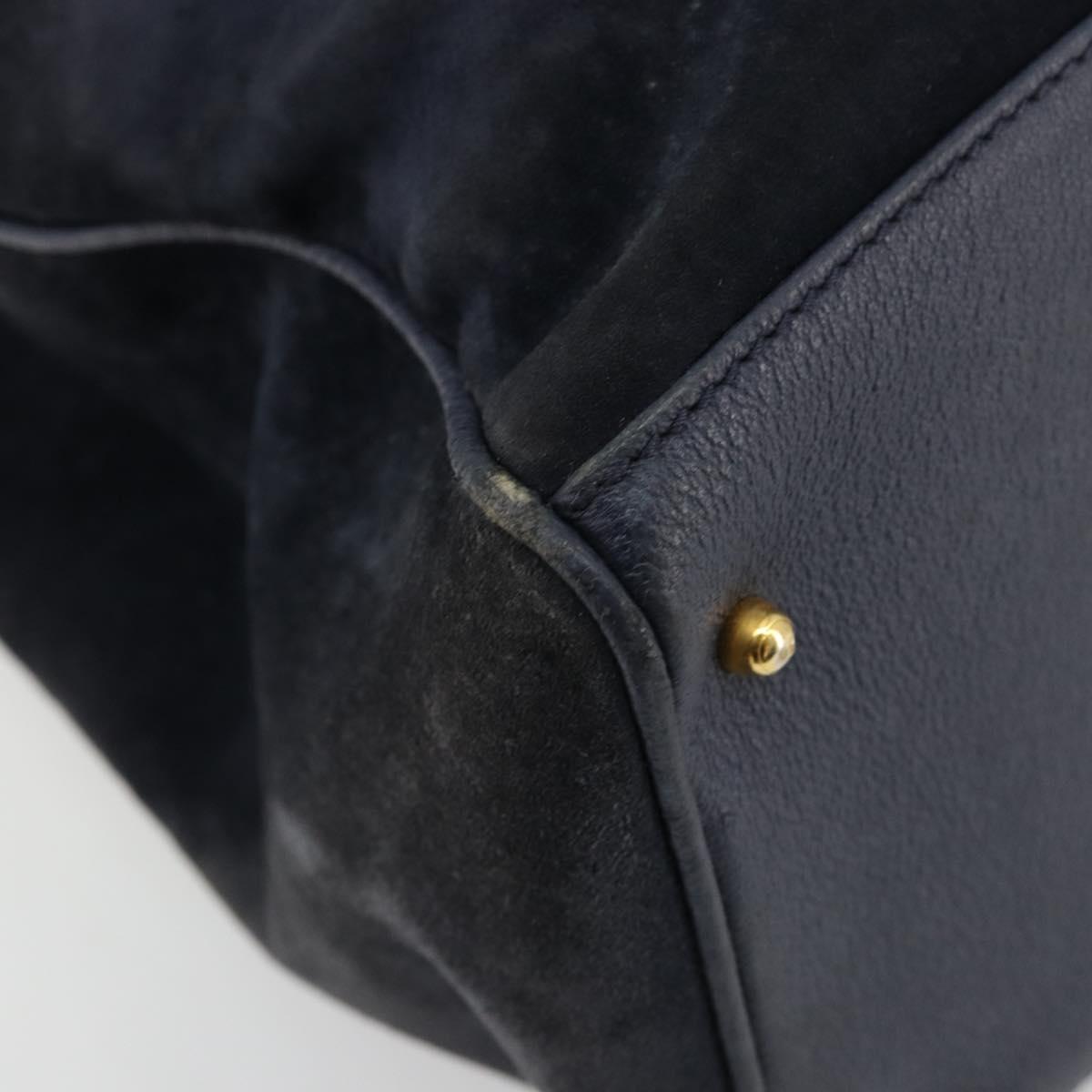 GUCCI Bamboo Tote Bag Suede Navy Gold 002 123 0322 Auth 180219
