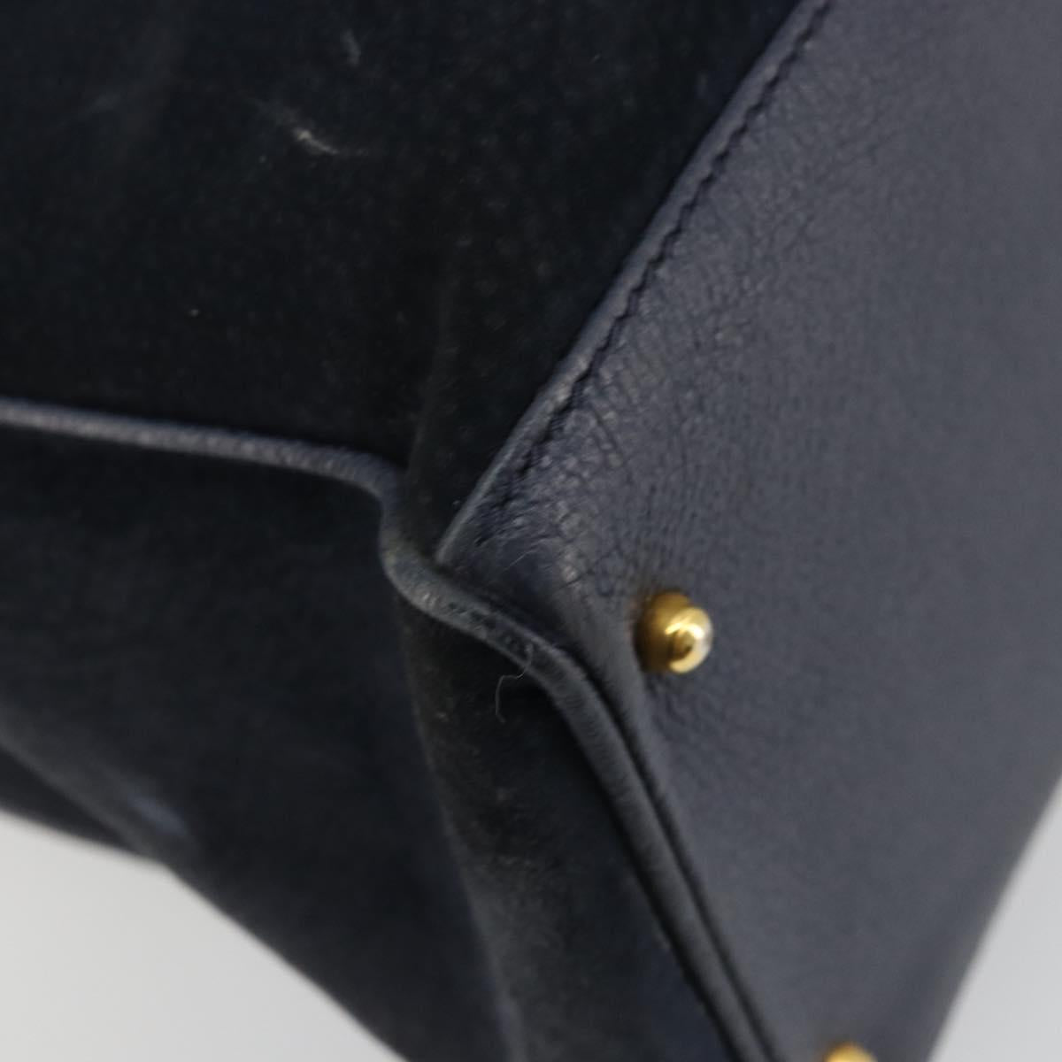 GUCCI Bamboo Tote Bag Suede Navy Gold 002 123 0322 Auth 180219