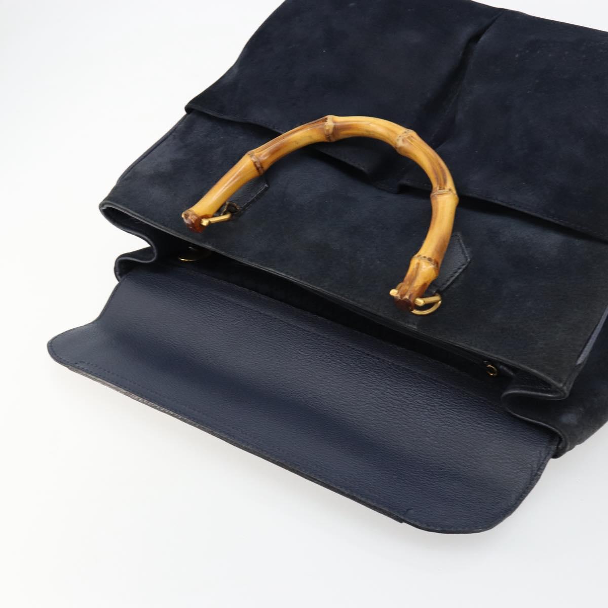 GUCCI Bamboo Tote Bag Suede Navy Gold 002 123 0322 Auth 180219