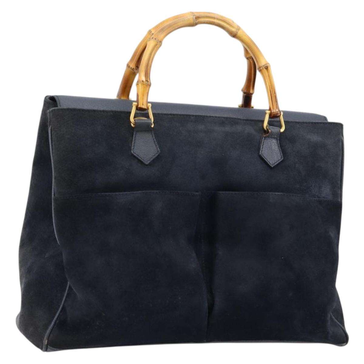 GUCCI Bamboo Tote Bag Suede Navy Gold 002 123 0322 Auth 180219