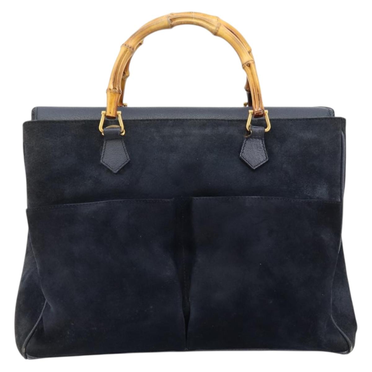 GUCCI Bamboo Tote Bag Suede Navy Gold 002 123 0322 Auth 180219