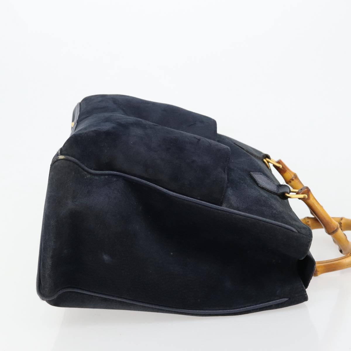GUCCI Bamboo Tote Bag Suede Navy Gold 002 123 0322 Auth 180219