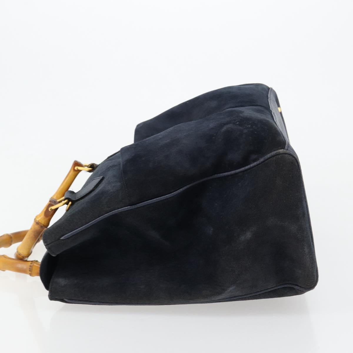 GUCCI Bamboo Tote Bag Suede Navy Gold 002 123 0322 Auth 180219
