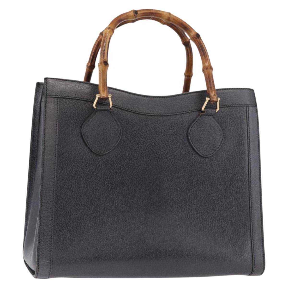 GUCCI Bamboo Tote Bag Leather Black Gold 002 0260 Auth 180220