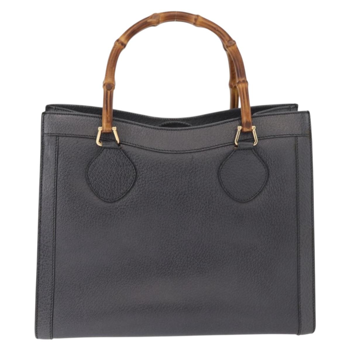 GUCCI Bamboo Tote Bag Leather Black Gold 002 0260 Auth 180220
