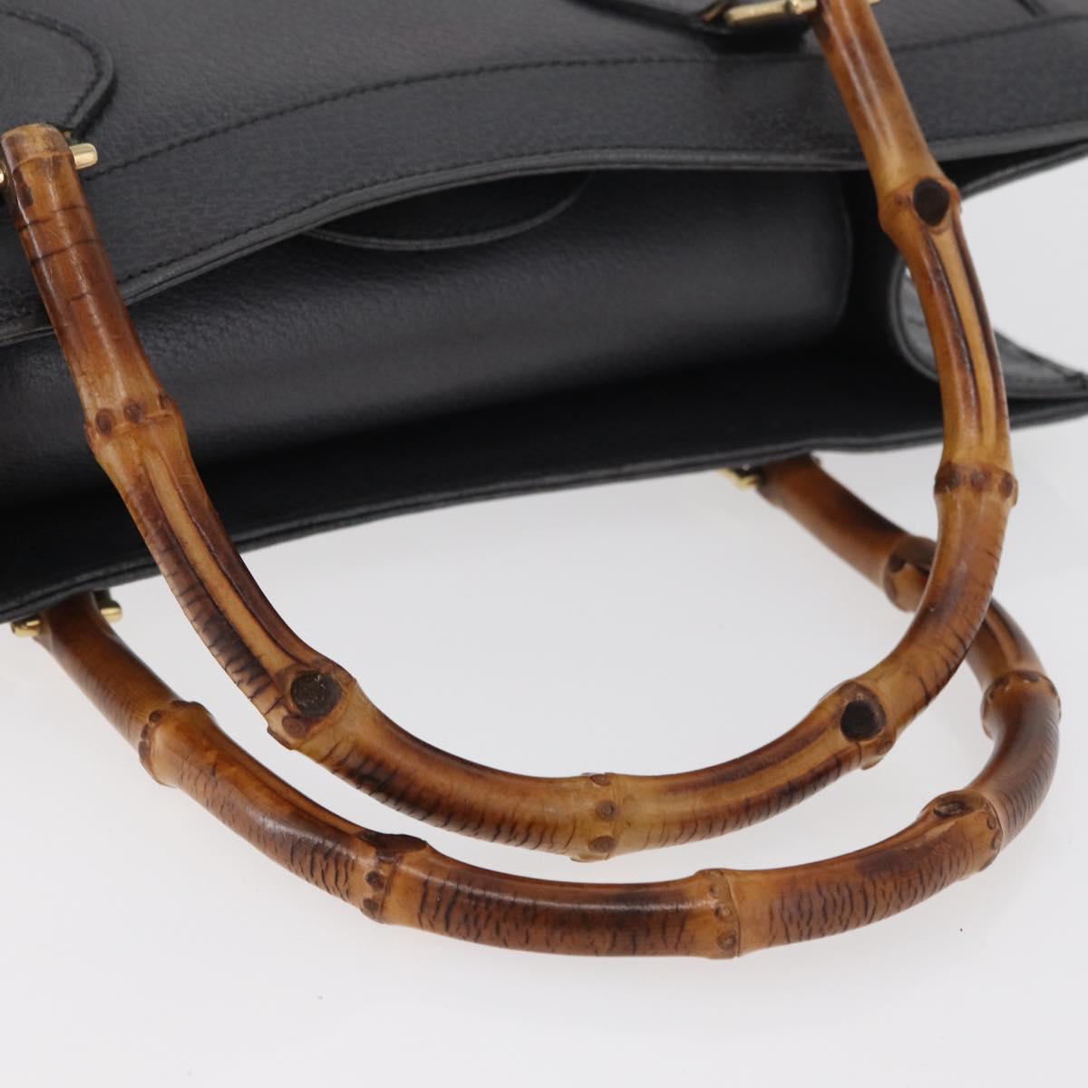 GUCCI Bamboo Tote Bag Leather Black Gold 002 0260 Auth 180220