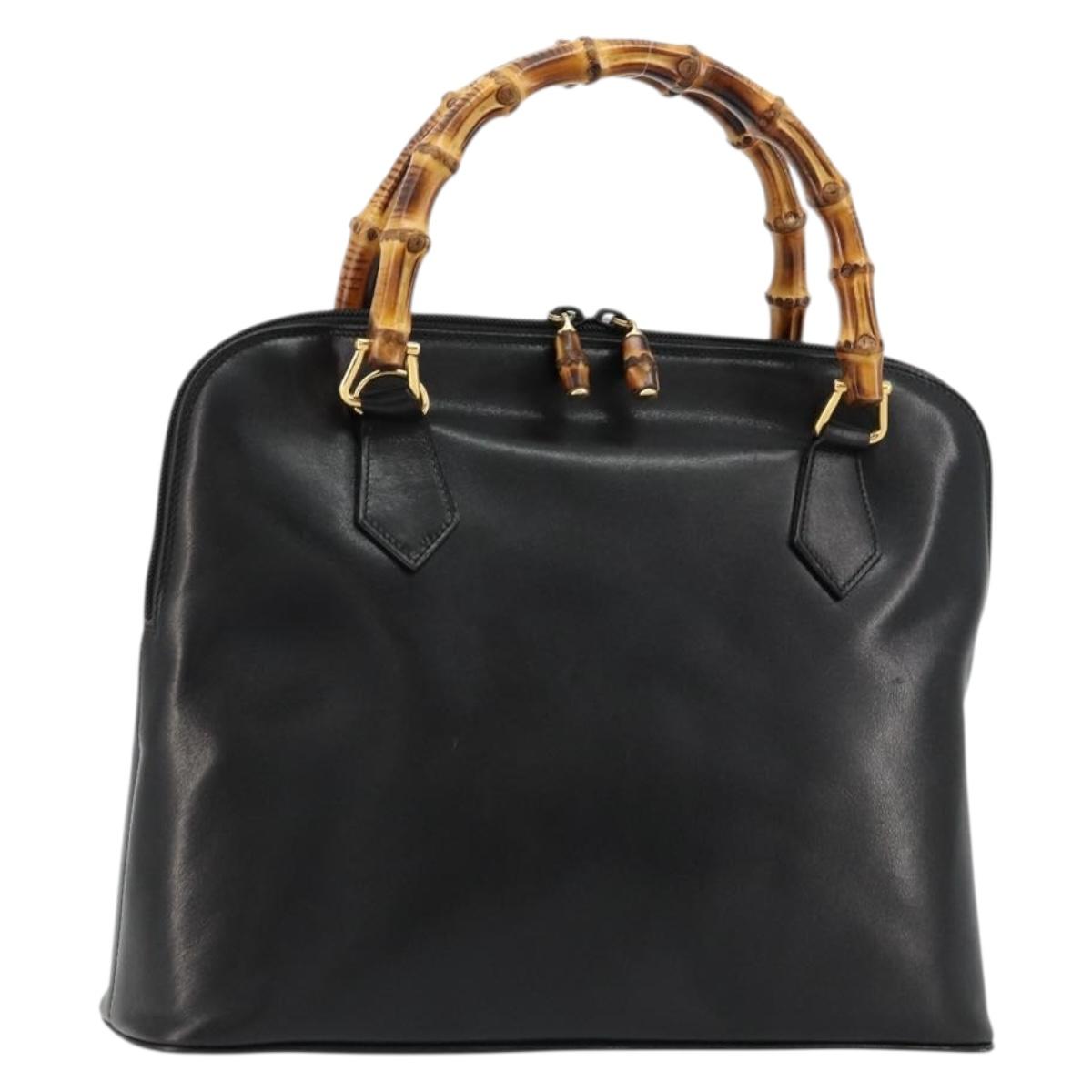 GUCCI Bamboo Hand Bag Leather Black Gold 000 2214 0289 Auth 180221