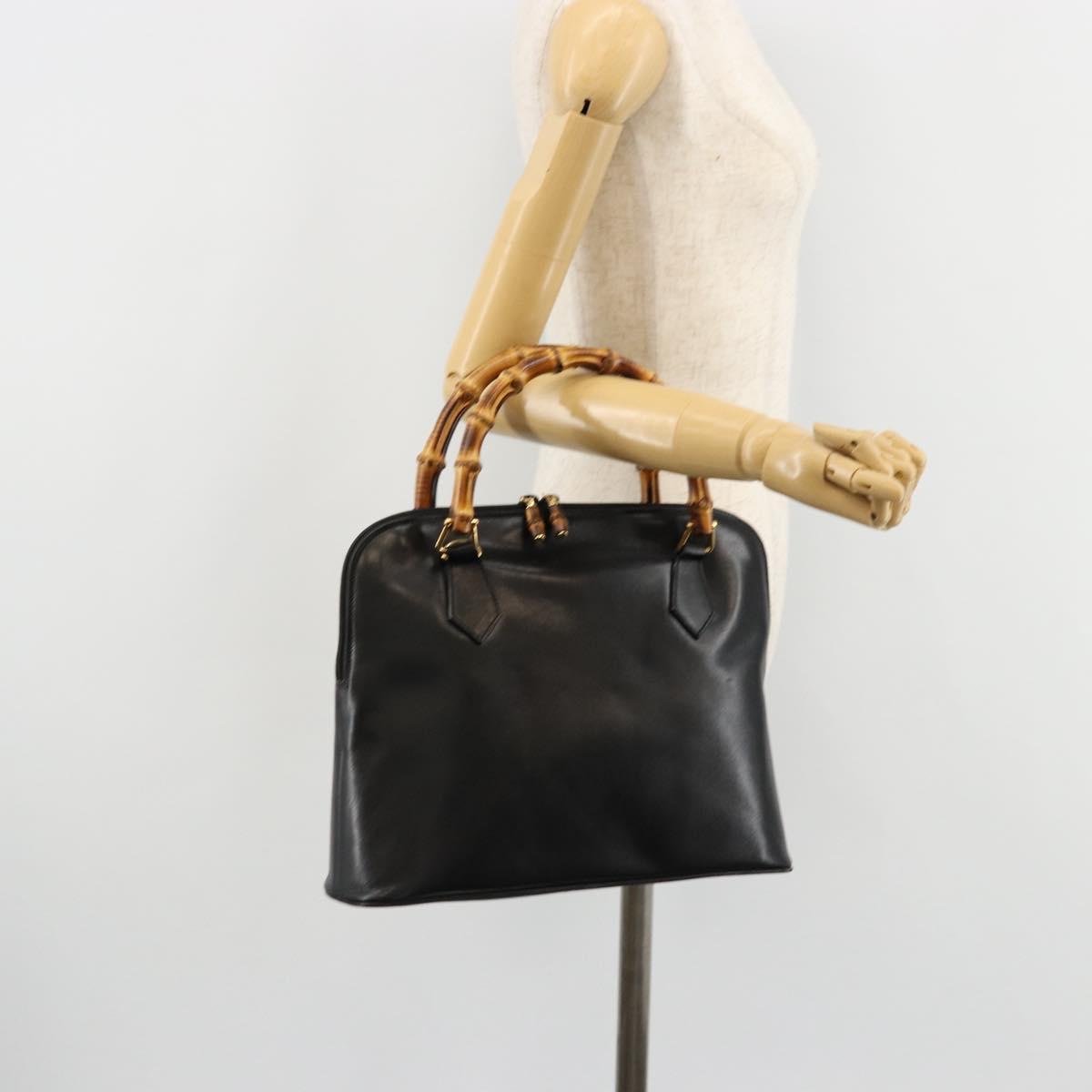 GUCCI Bamboo Hand Bag Leather Black Gold 000 2214 0289 Auth 180221