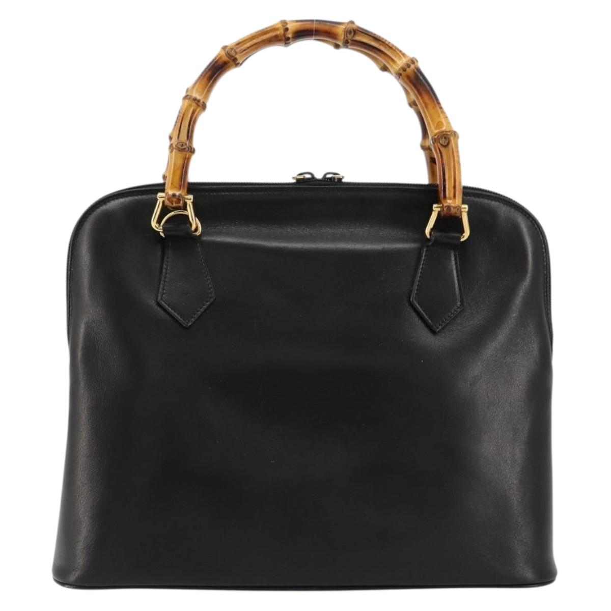 GUCCI Bamboo Hand Bag Leather Black Gold 000 2214 0289 Auth 180221