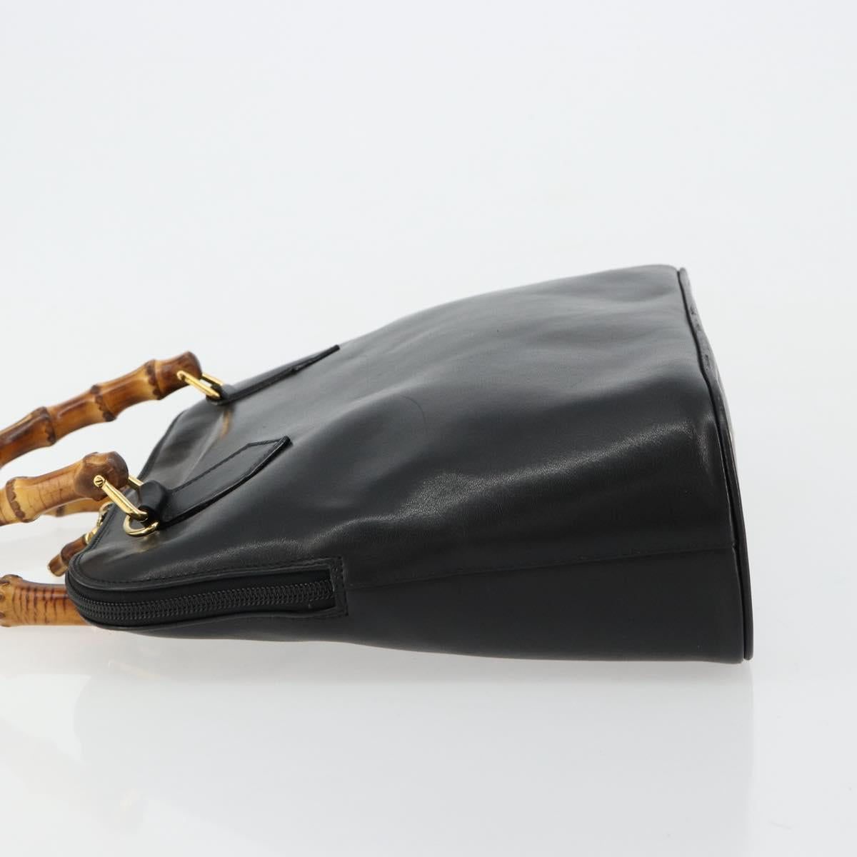 GUCCI Bamboo Hand Bag Leather Black Gold 000 2214 0289 Auth 180221