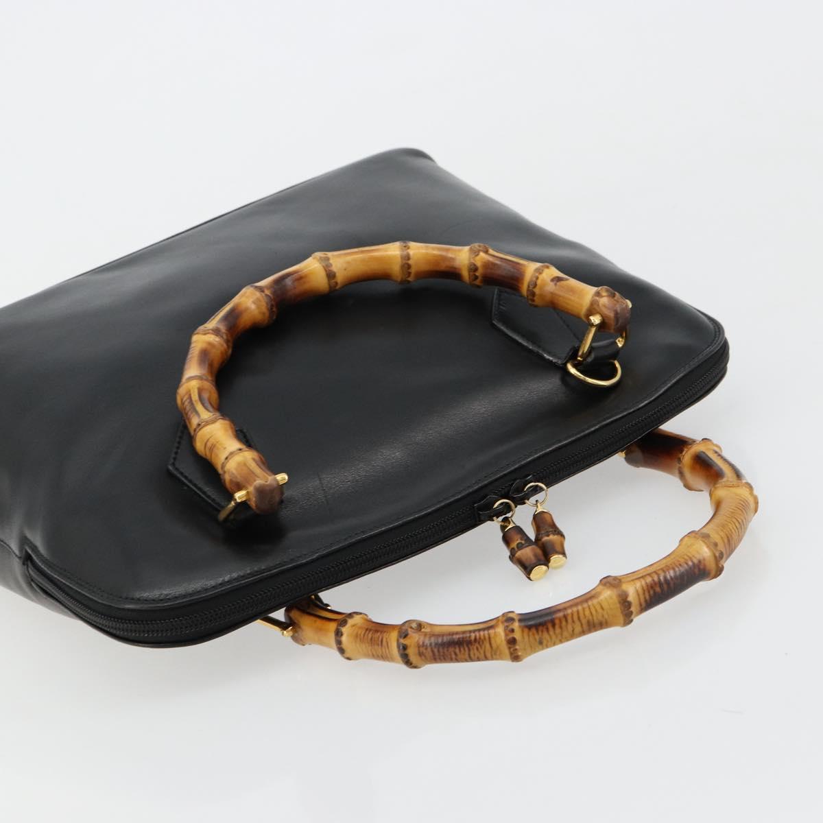 GUCCI Bamboo Hand Bag Leather Black Gold 000 2214 0289 Auth 180221