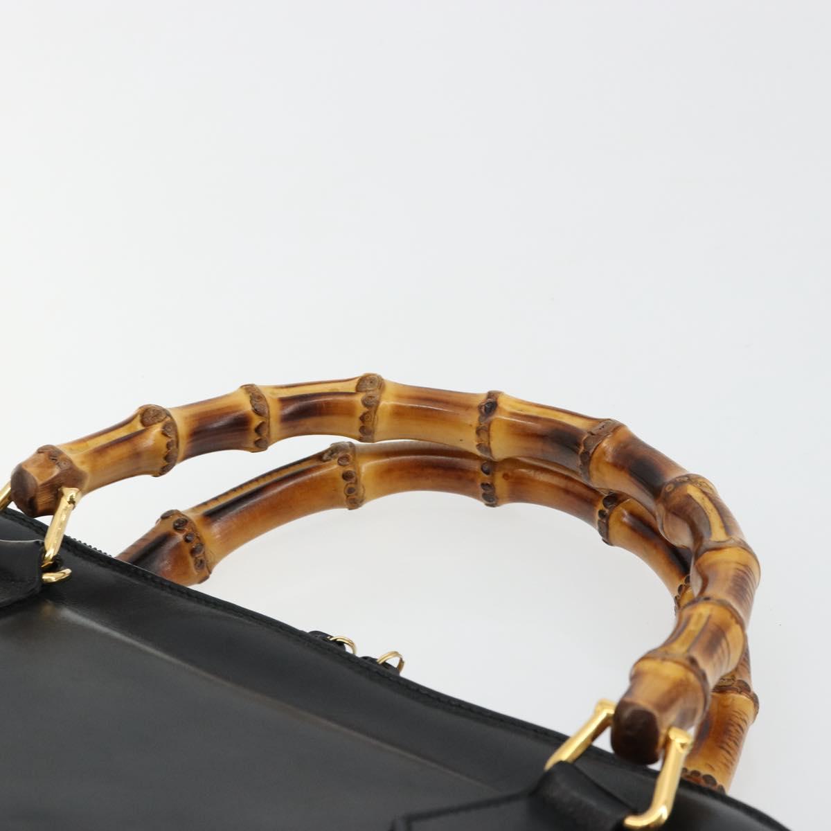 GUCCI Bamboo Hand Bag Leather Black Gold 000 2214 0289 Auth 180221