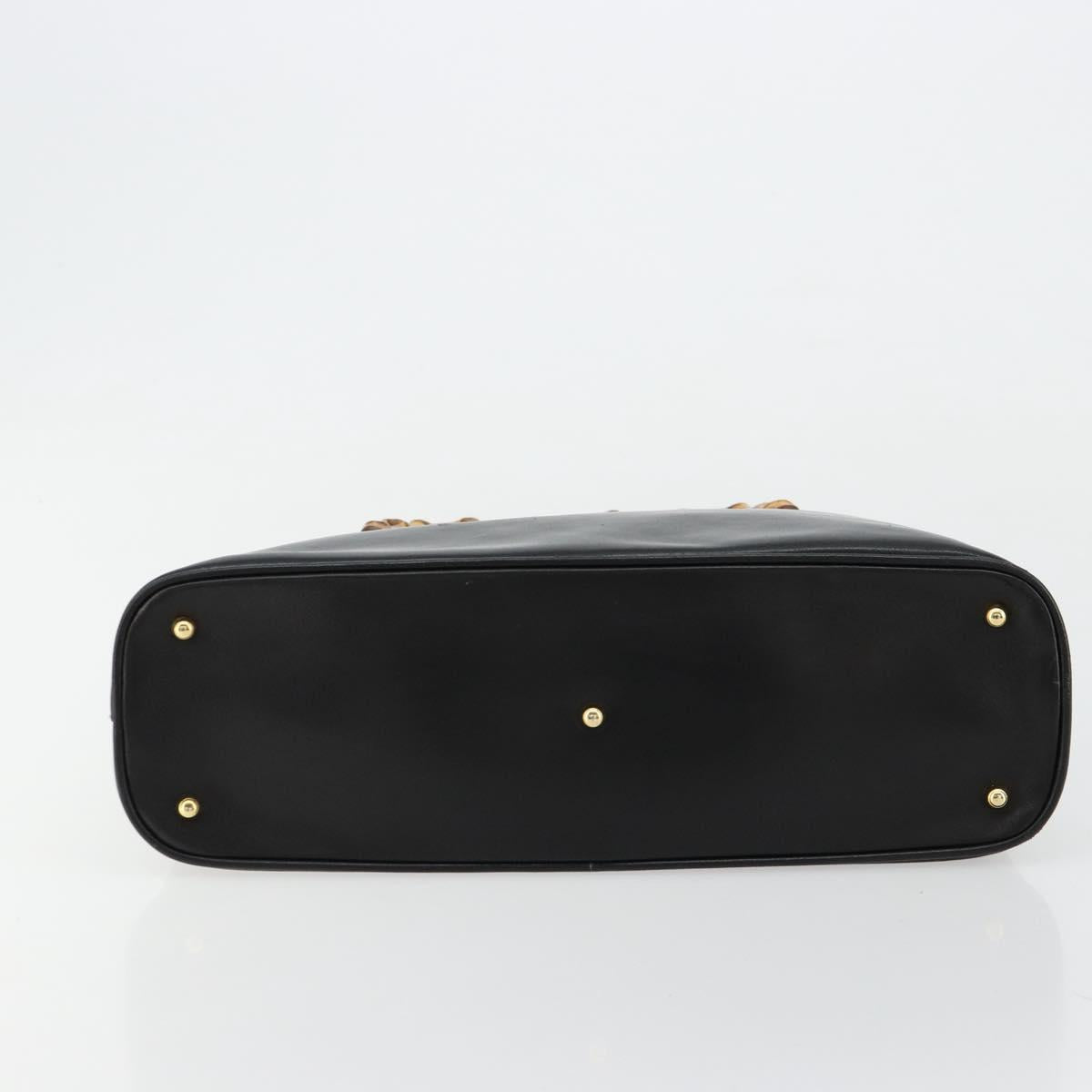 GUCCI Bamboo Hand Bag Leather Black Gold 000 2214 0289 Auth 180221