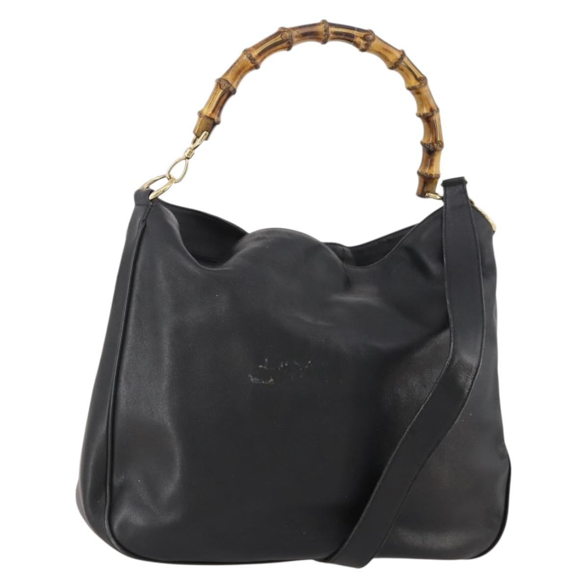 GUCCI Bamboo Shoulder Bag Leather 2way Black Gold 001 2852 1577 0 Auth 180222
