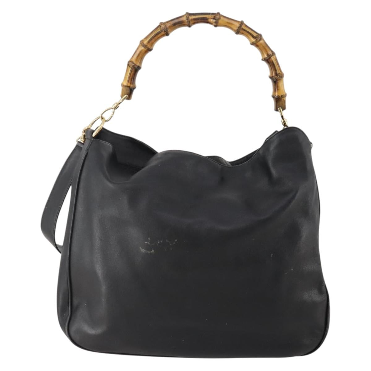 GUCCI Bamboo Shoulder Bag Leather 2way Black Gold 001 2852 1577 0 Auth 180222