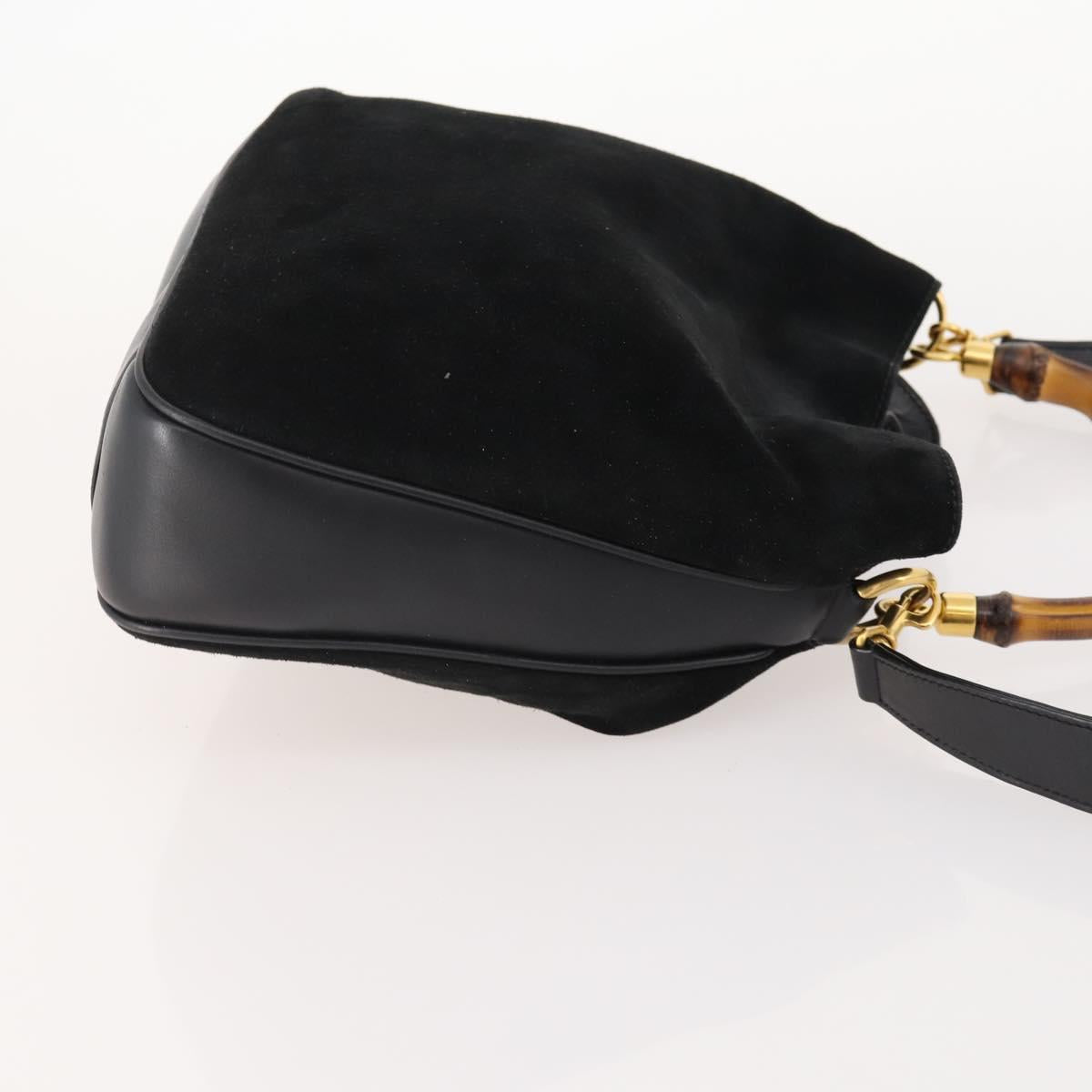 GUCCI Bamboo Shoulder Bag Suede 2way Black Gold 001 2404 1638 0 Auth 180224