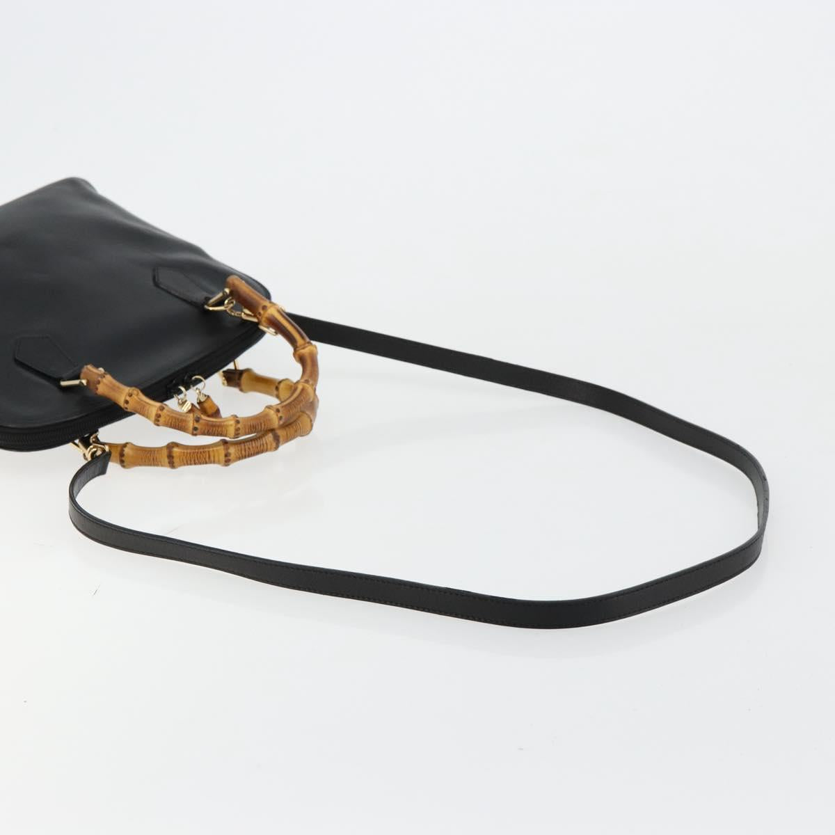 GUCCI Bamboo Hand Bag Leather 2way Black Gold 000 2122 0290 Auth 180225