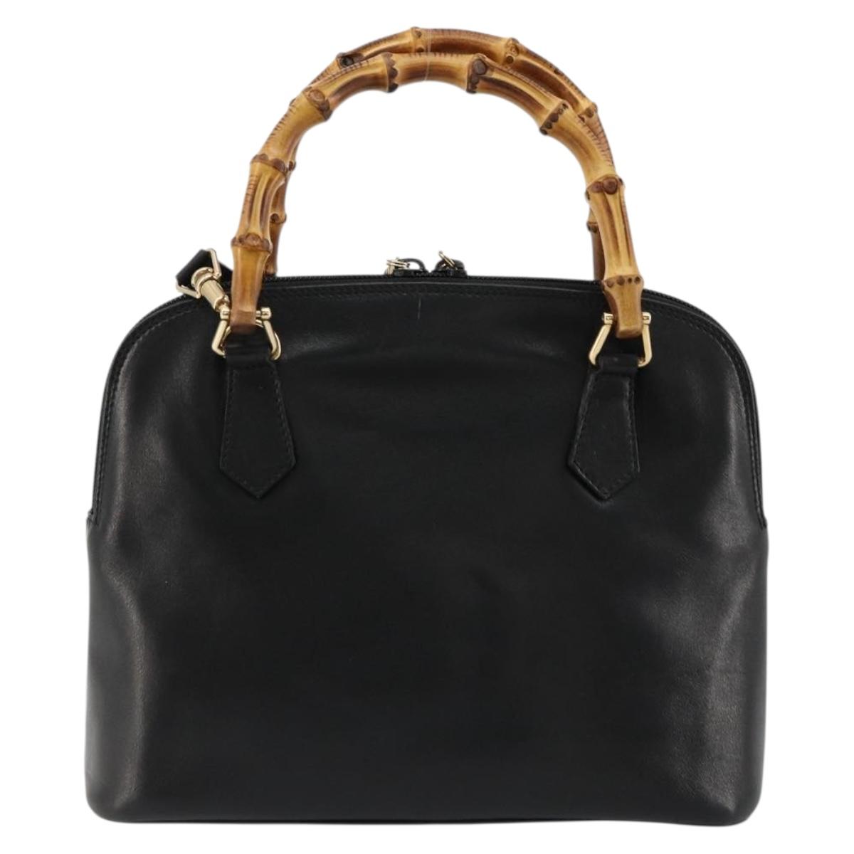 GUCCI Bamboo Hand Bag Leather 2way Black Gold 000 2122 0290 Auth 180225
