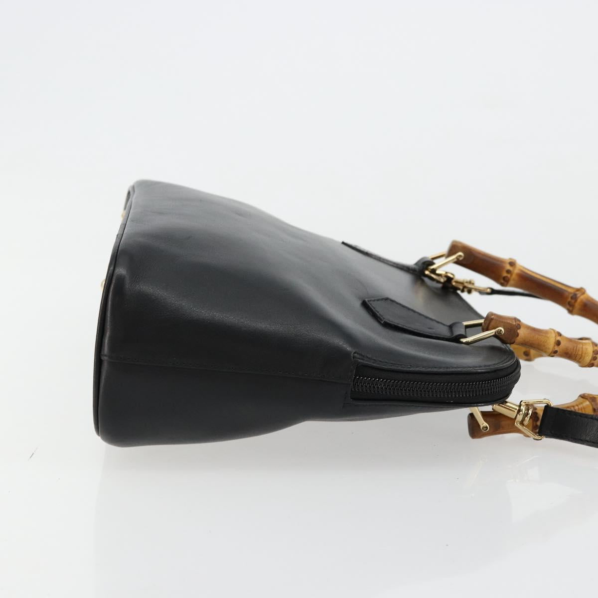 GUCCI Bamboo Hand Bag Leather 2way Black Gold 000 2122 0290 Auth 180225