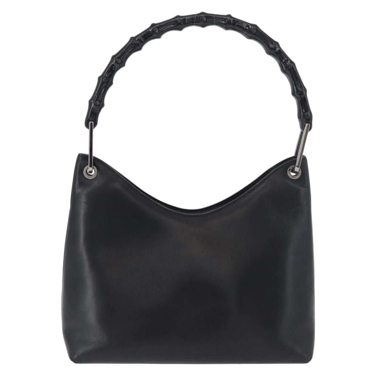 GUCCI Bamboo Shoulder Bag Leather Black Silver Auth 180226