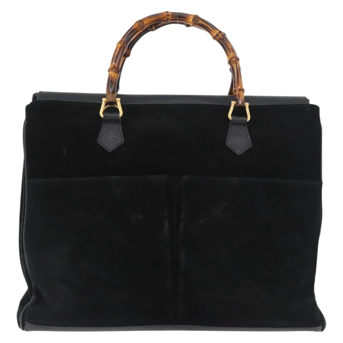 GUCCI Bamboo Tote Bag Suede 2way Black Gold 002 123 0322 Auth 180227