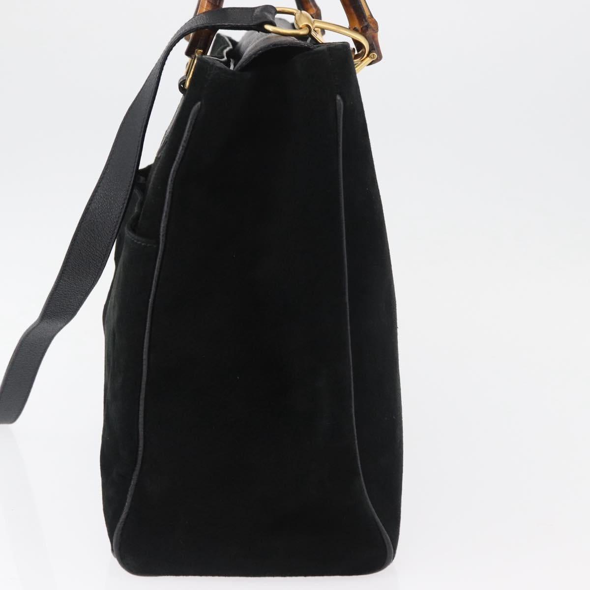GUCCI Bamboo Tote Bag Suede 2way Black Gold 002 123 0322 Auth 180227