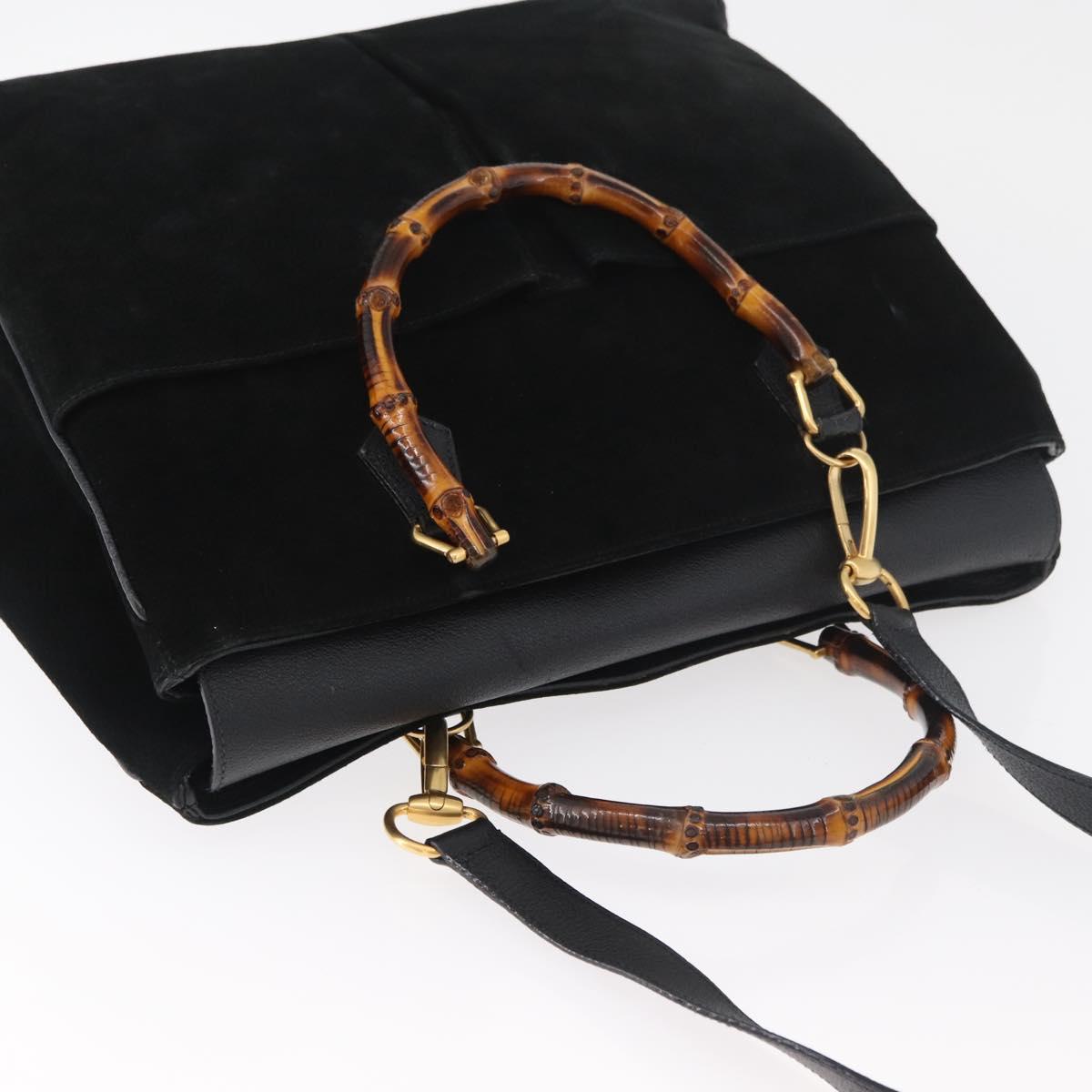 GUCCI Bamboo Tote Bag Suede 2way Black Gold 002 123 0322 Auth 180227