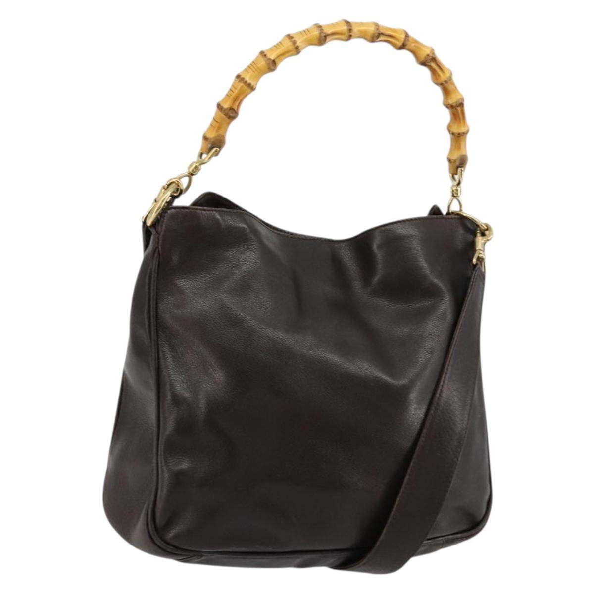 GUCCI Bamboo Shoulder Bag Leather 2way Brown Gold 001 1638 Auth 180228