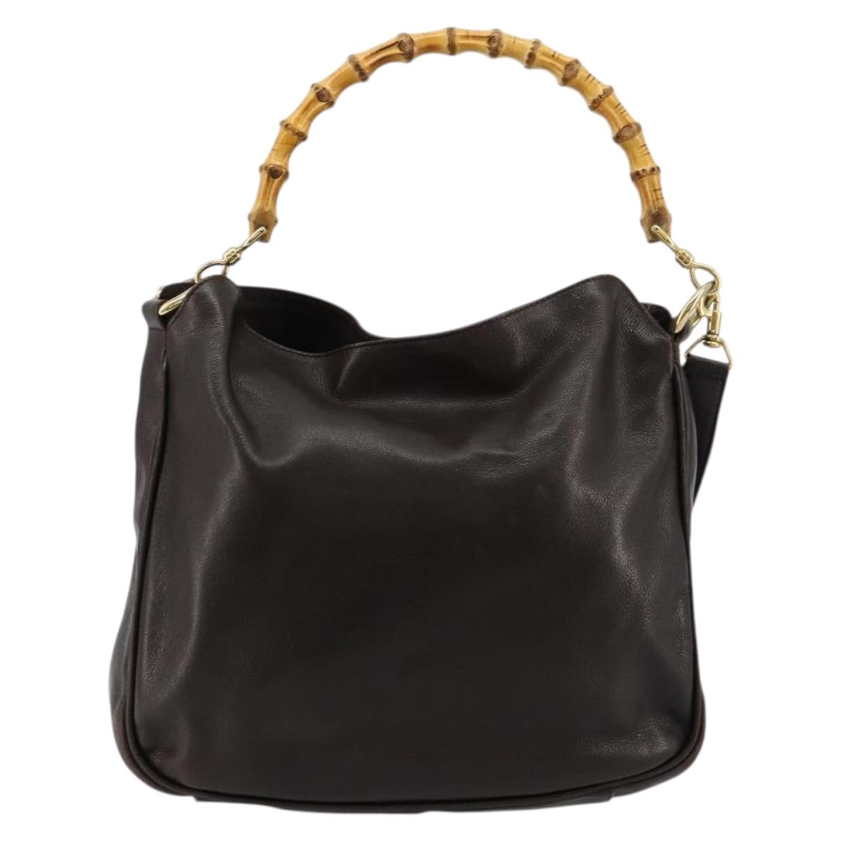 GUCCI Bamboo Shoulder Bag Leather 2way Brown Gold 001 1638 Auth 180228