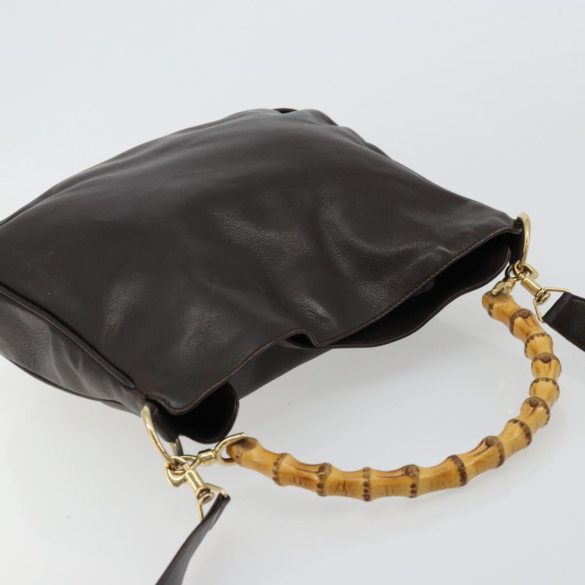 GUCCI Bamboo Shoulder Bag Leather 2way Brown Gold 001 1638 Auth 180228