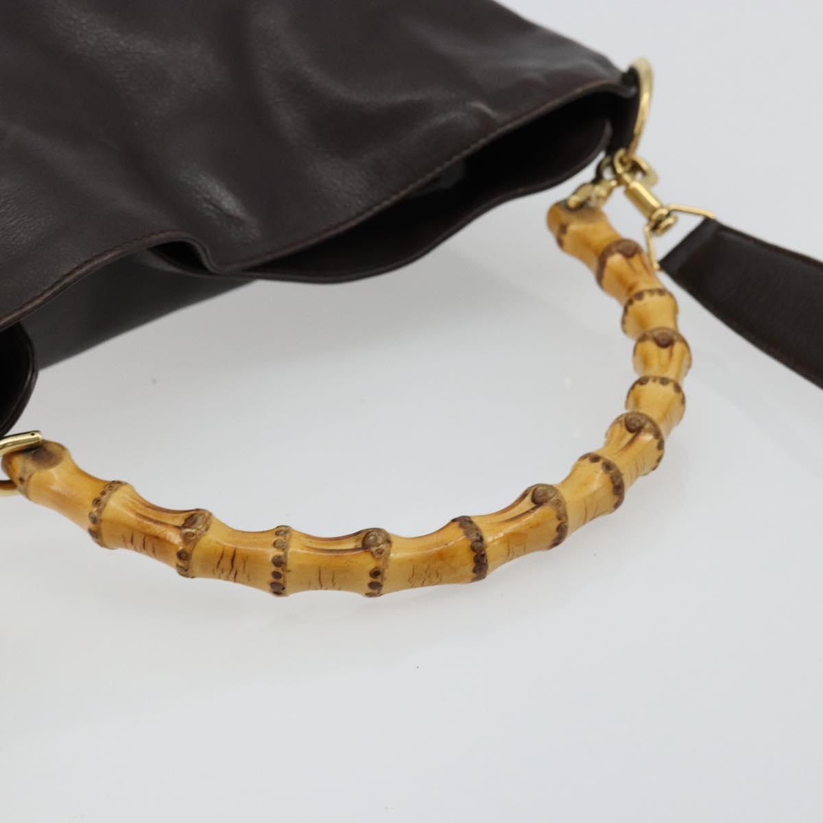 GUCCI Bamboo Shoulder Bag Leather 2way Brown Gold 001 1638 Auth 180228