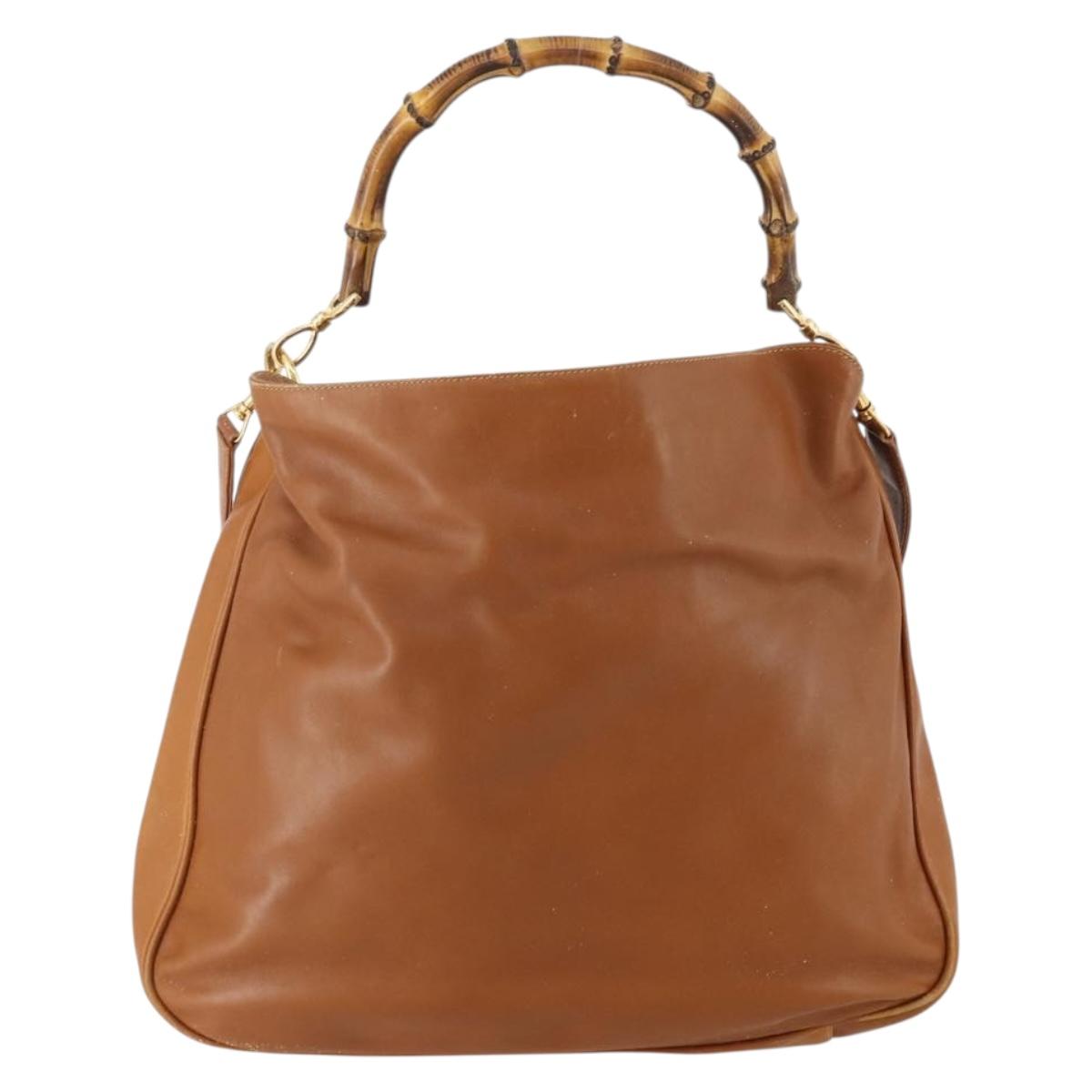 GUCCI Bamboo Shoulder Bag Leather 2way Brown Gold 001 1577 2615 Auth 180229