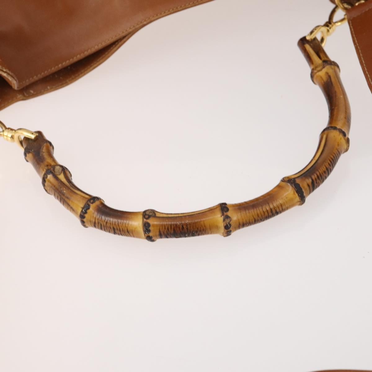 GUCCI Bamboo Shoulder Bag Leather 2way Brown Gold 001 1577 2615 Auth 180229