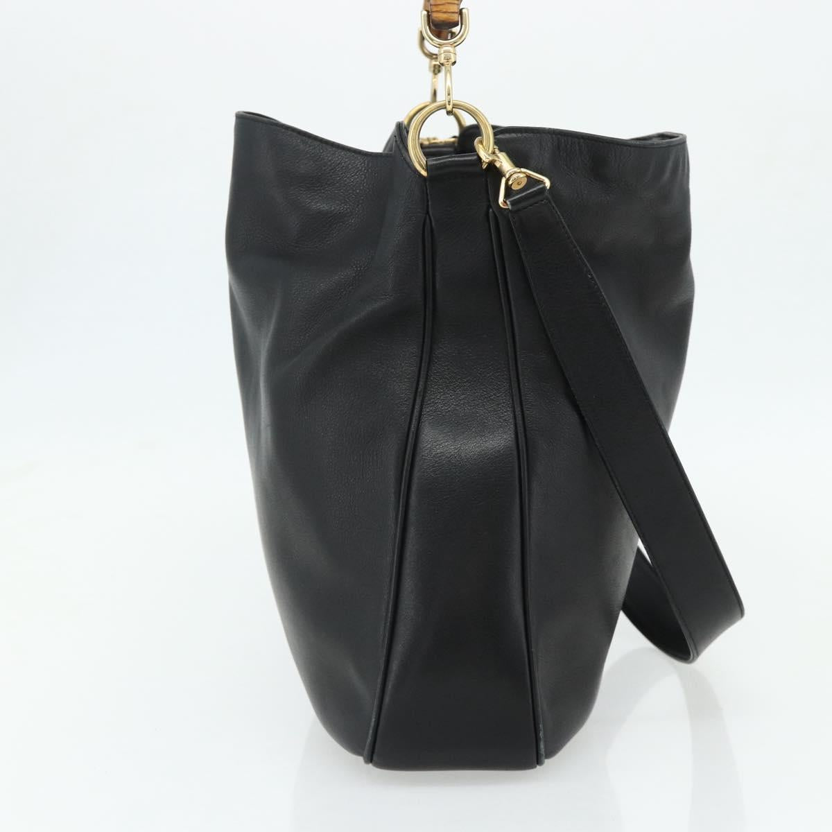 GUCCI Bamboo Shoulder Bag Leather 2way Black Gold 001 1577 Auth 180230