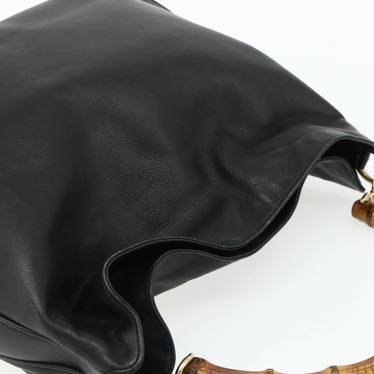 GUCCI Bamboo Shoulder Bag Leather 2way Black Gold 001 1577 Auth 180230