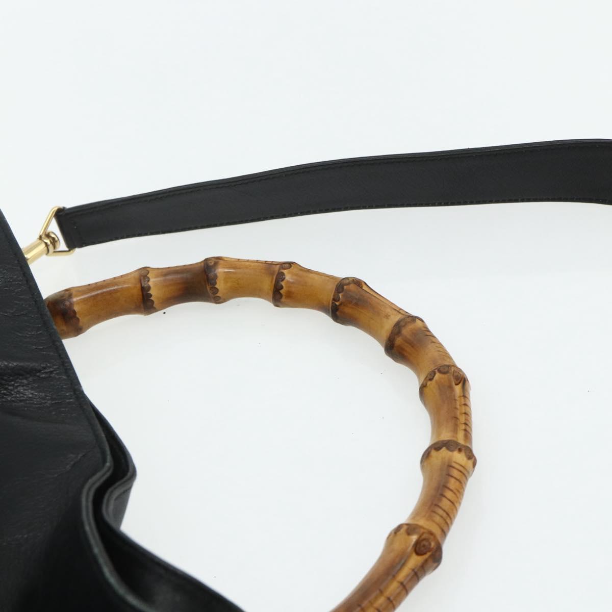 GUCCI Bamboo Shoulder Bag Leather 2way Black Gold 001 1577 Auth 180230