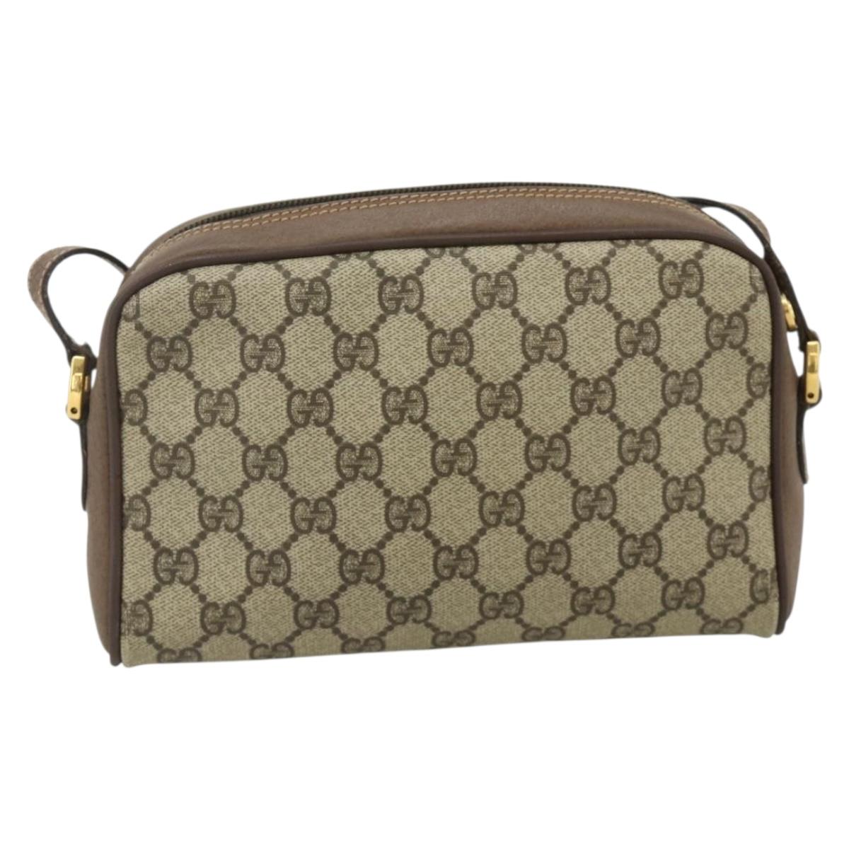GUCCI GG Supreme Web Sherry Line Bag PVC Beige Gold 001 58 6594 Auth 180231