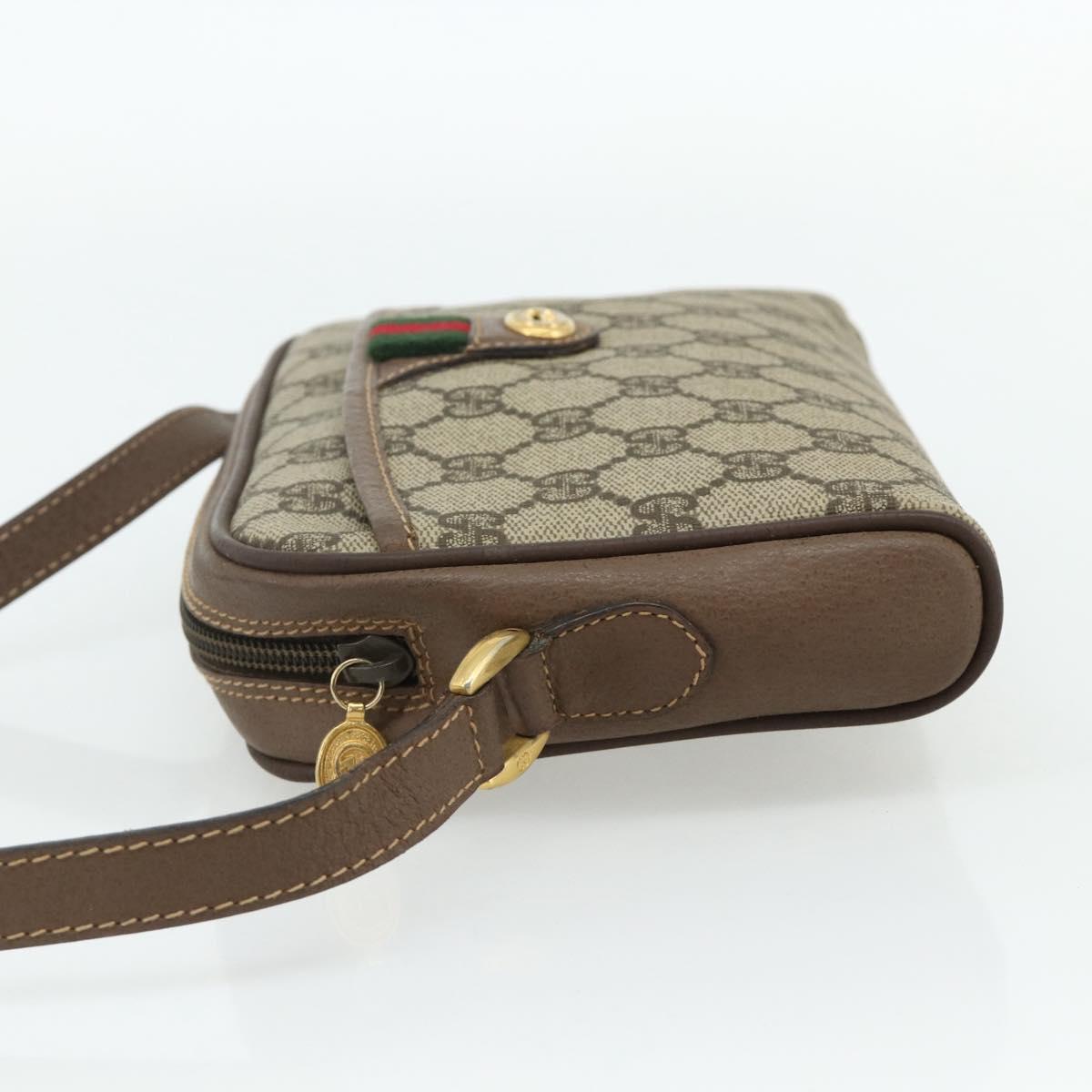 GUCCI GG Supreme Web Sherry Line Bag PVC Beige Gold 001 58 6594 Auth 180231