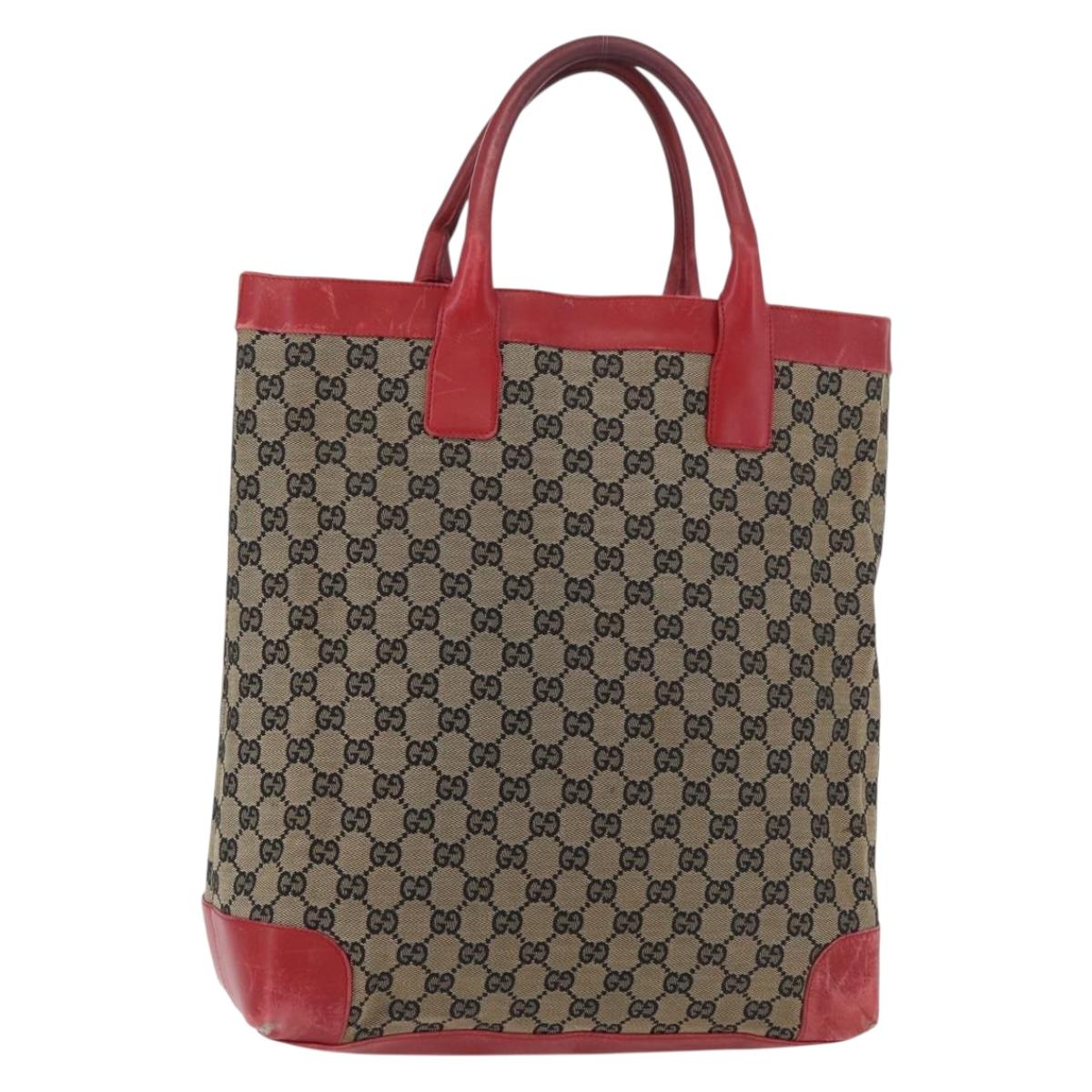 GUCCI GG Canvas Hand Bag Beige Red 002 1121 1669 Auth 180232