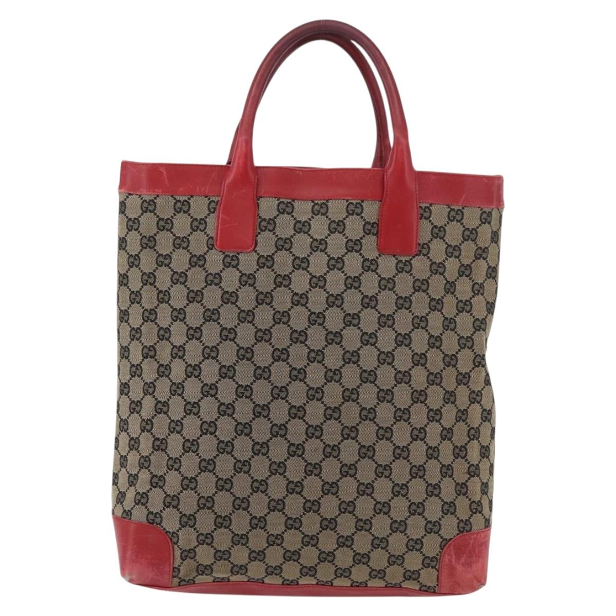 GUCCI GG Canvas Hand Bag Beige Red 002 1121 1669 Auth 180232