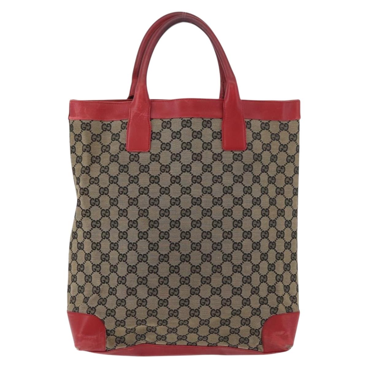GUCCI GG Canvas Hand Bag Beige Red 002 1121 1669 Auth 180232