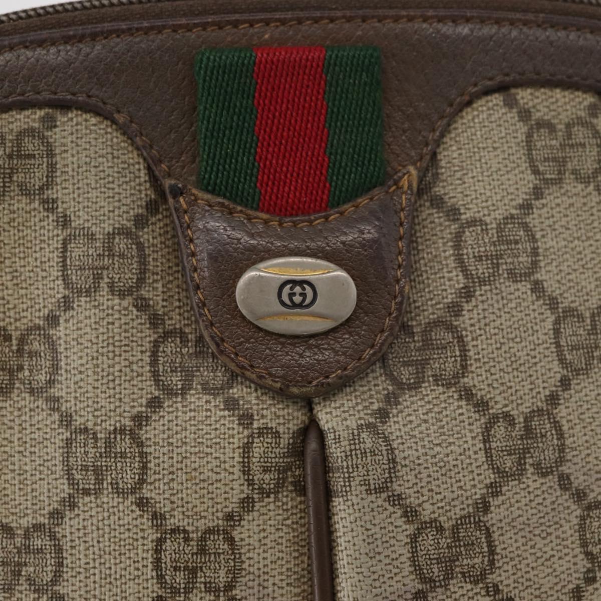 GUCCI GG Supreme Web Sherry Line Bag PVC Beige Gold 904 02 047 Auth 180234