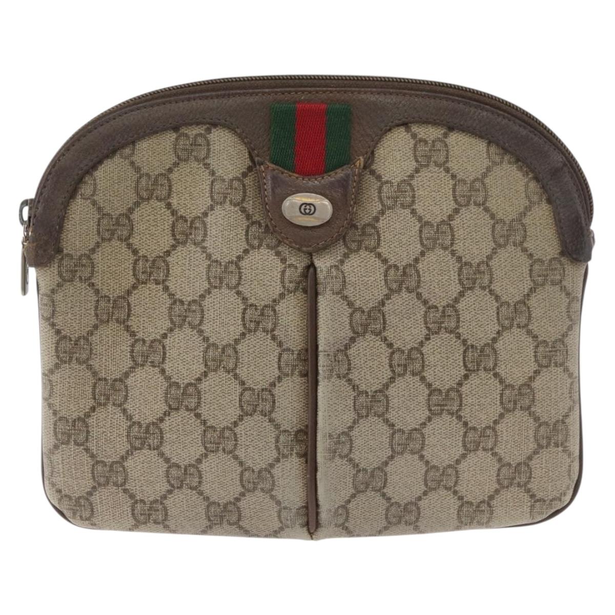 GUCCI GG Supreme Web Sherry Line Bag PVC Beige Gold 904 02 047 Auth 180234