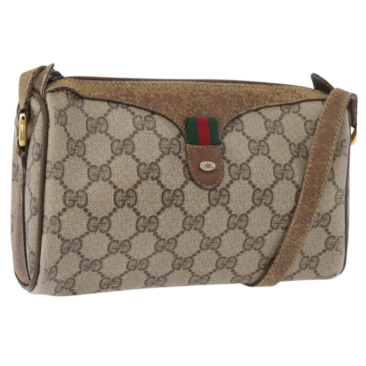 GUCCI GG Supreme Web Sherry Line Bag PVC Beige Gold 89 02 018 Auth 180235
